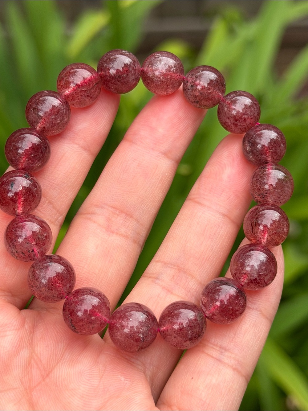 Handcrafted Red Strawberry Quartz Beaded Stretch Bracelet Palo
